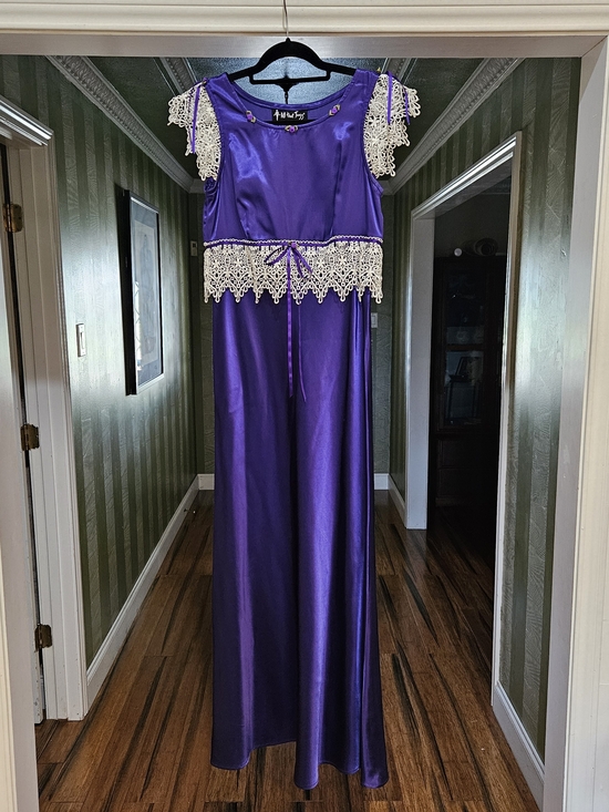 All that Jazz Dresses & Skirts - Vintage ALL THAT JAZZ Purple Satin Maxi Dress with Lace Trim SIZE 4